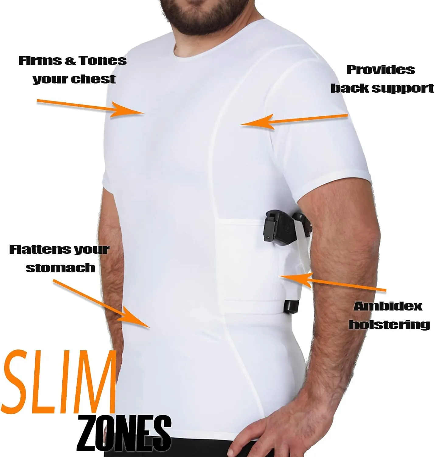 -Made in USA- Mens Concealed Carry Holster Slimming Compression Shapewear Under-Shirt Concealed Gun Holster