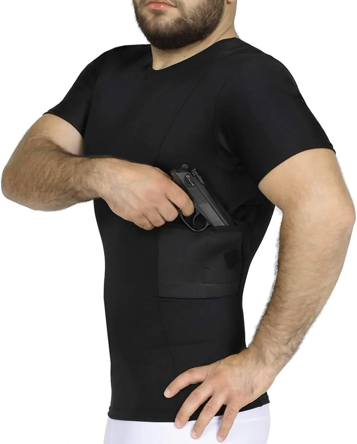 -Made in USA- Mens Concealed Carry Holster Slimming Compression Shapewear Under-Shirt Concealed Gun Holster