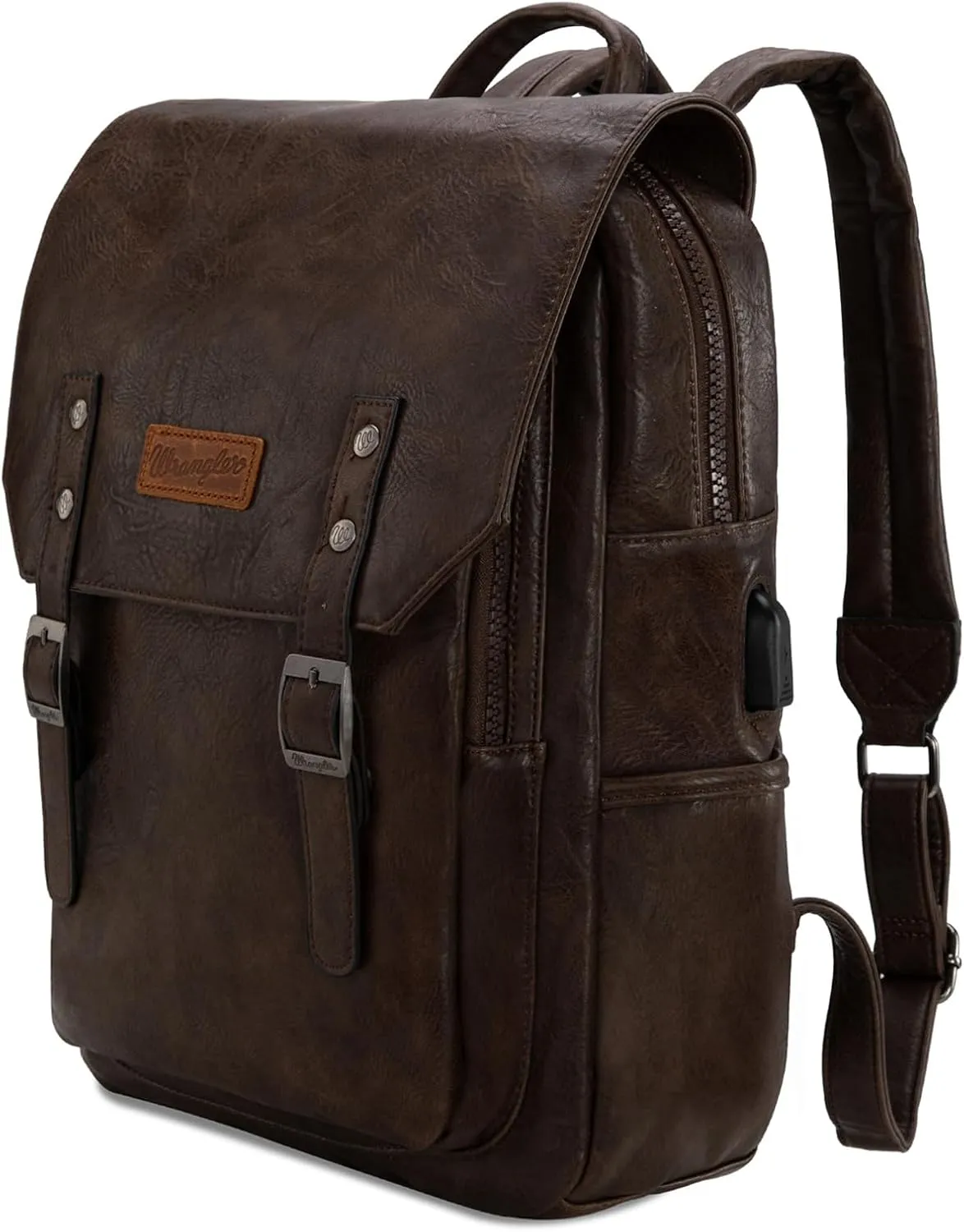 × Wrangler Vegan Leather Backpack Purse Laptop Backpack for Men and Women Unisex Fashion Backpack