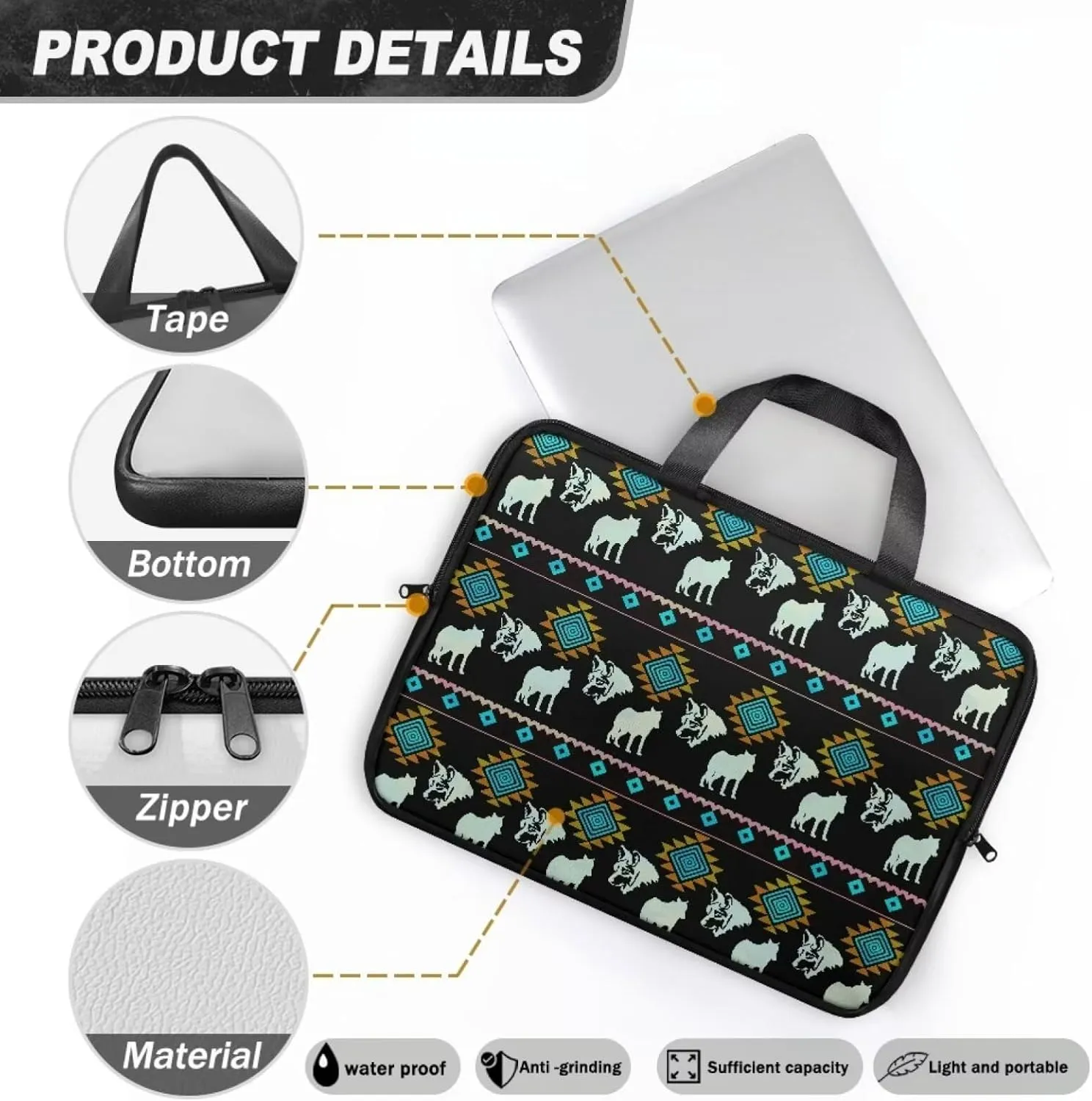 10-17 inch Laptop Bag Protective Laptop Sleeve Waterproof PU Leather Computer Carrying Bag