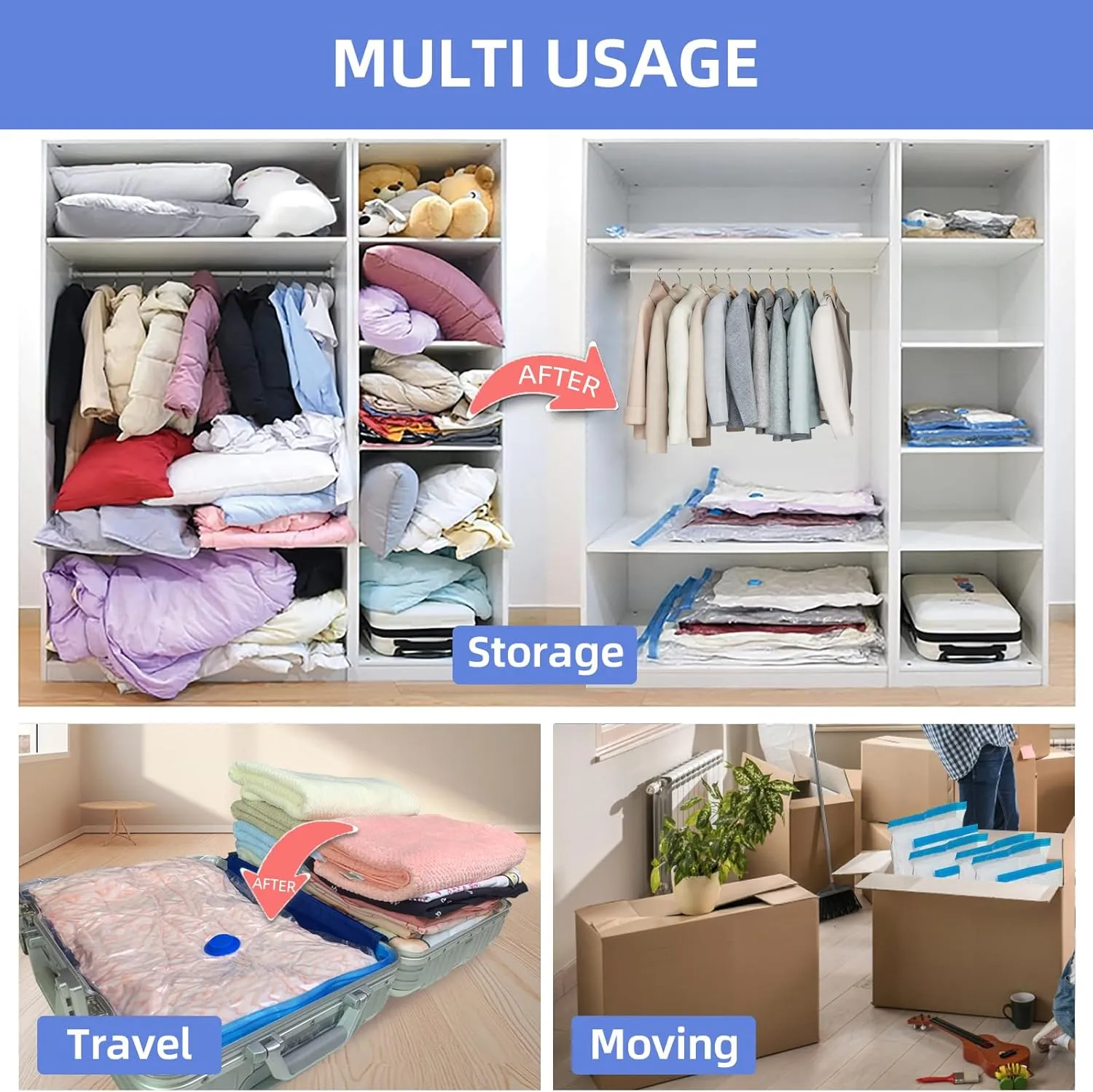 10 Pack Jumbo Vacuum Storage Bags with Hand Pump - 80% Space Saving Vacuum Seal Bags for Clothing, Pillows, Comforters, Blankets, Bedding & Travel
