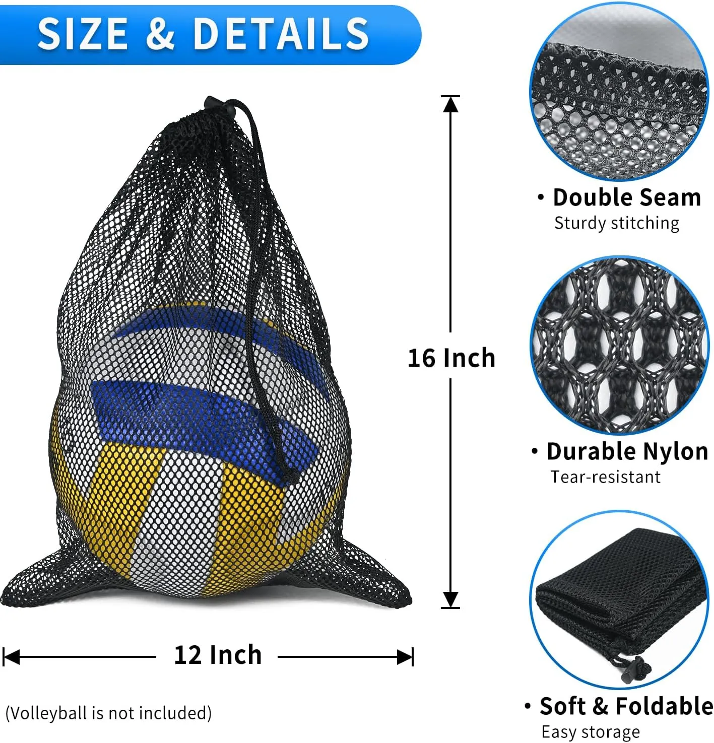 10 Pcs Mesh Drawstring Bag 12" x 16" with Cord Lock Closure, Heavy Duty Nylon Durable Mesh Bag for Laundry Swimming Gym Travel Beach Toys Mushroom Foraging (Black)