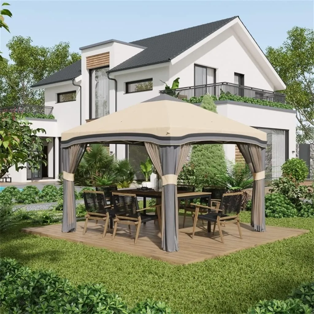 10' X 10' Pops Up Canopy with Netting,Foldable Tents W/Wheeled Carry Bag and 4 Sand Bags for Outdoor,Garden,Patio