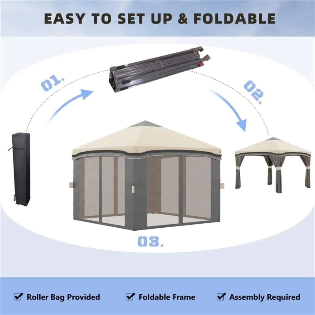 10' X 10' Pops Up Canopy with Netting,Foldable Tents W/Wheeled Carry Bag and 4 Sand Bags for Outdoor,Garden,Patio