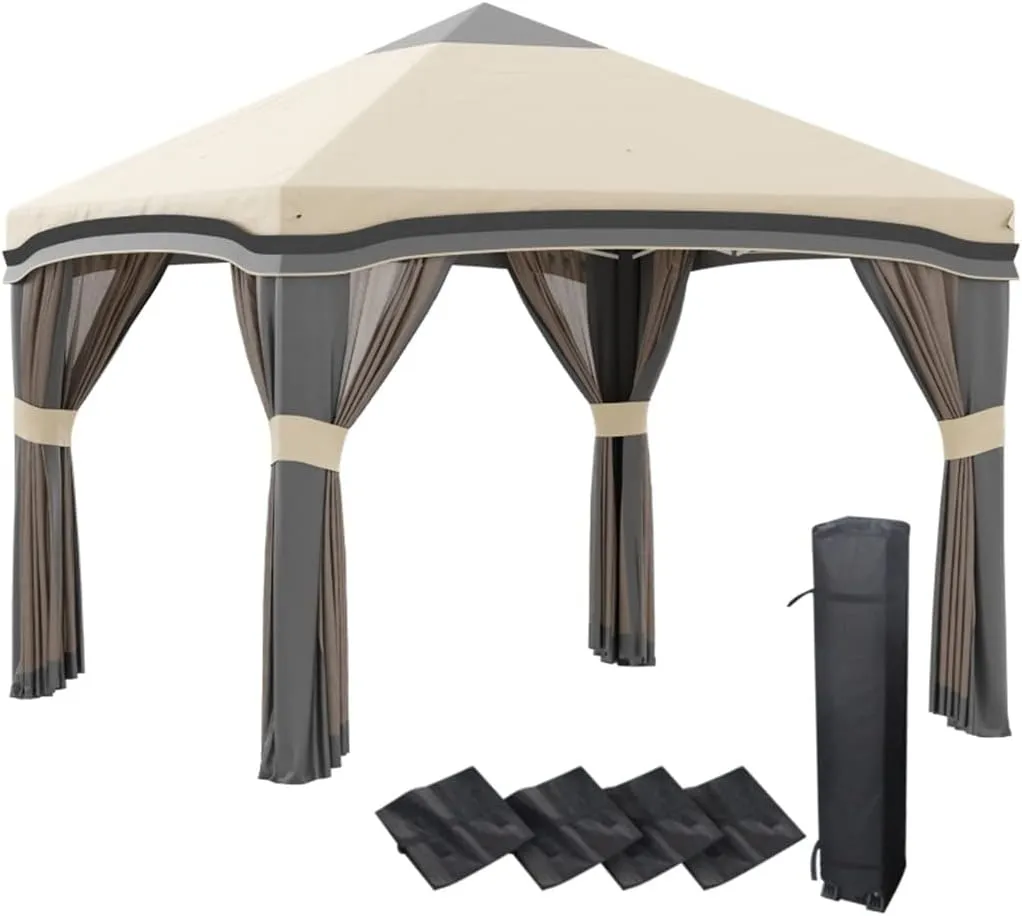 10' X 10' Pops Up Canopy with Netting,Foldable Tents W/Wheeled Carry Bag and 4 Sand Bags for Outdoor,Garden,Patio
