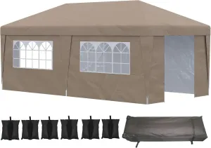 10' x 19.5' Pop Up Canopy Tent with Sidewalls, UPF 30  Height Adjustable Large Party Tent Event Shelter with Leg Weight Bags and Wheeled Carry Bag for Garden, Patio, Brown