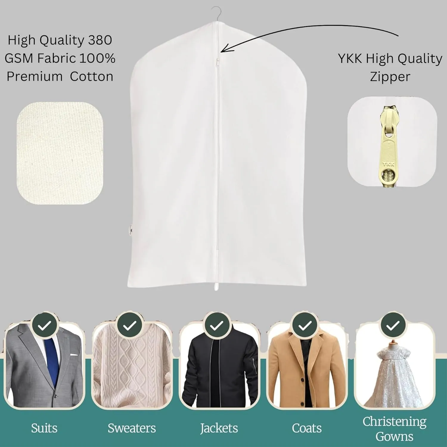 100% Cotton Canvas Garment Cover for Suits, Coats, Dresses; Travel Bag (Small (24"x35"), Off-White)
