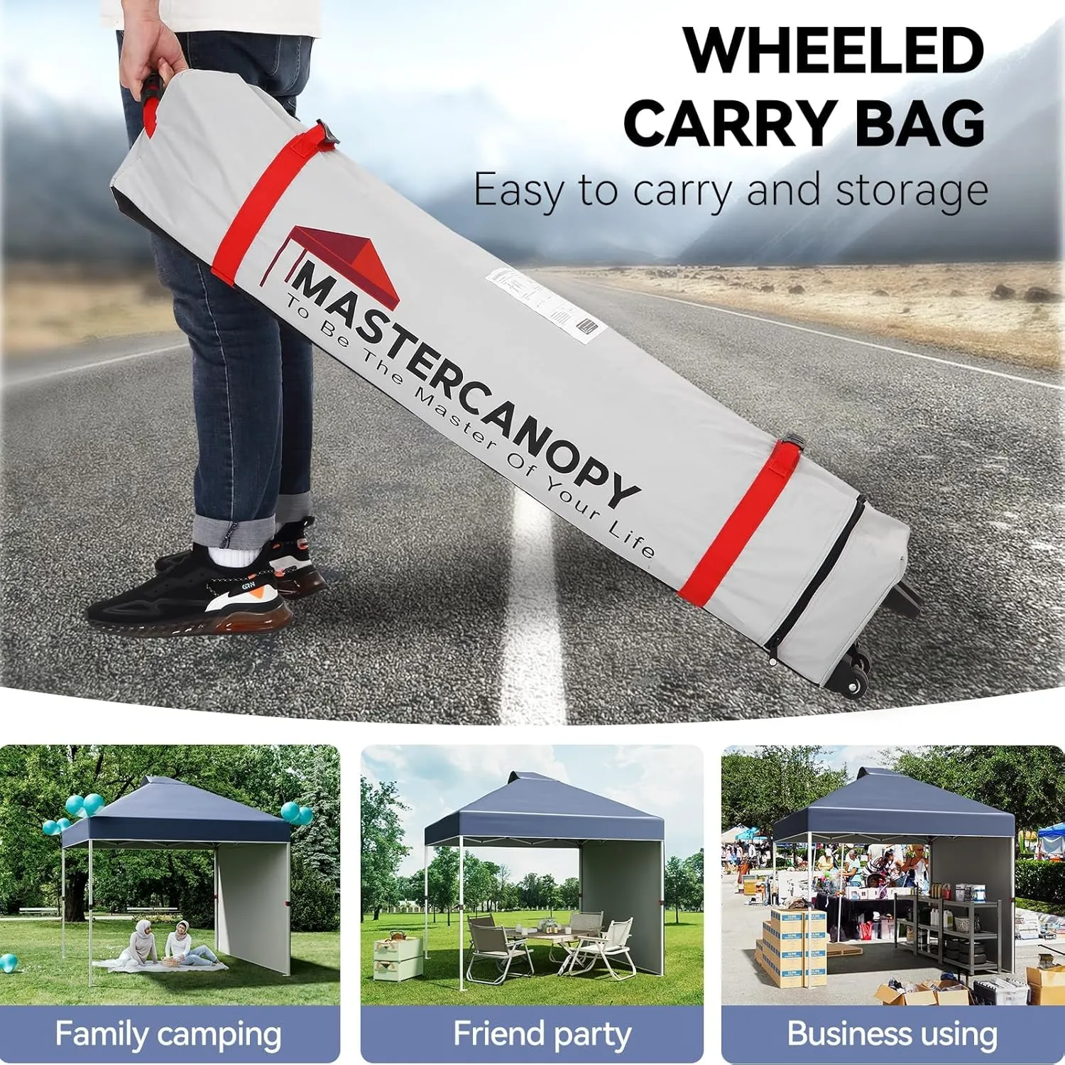 10x10 Pop Up Canopy Outdoor Shade with Pockets Sidewall- Beach Tent with One Push Setup - Easy Outdoor Sun Shade Portable Instant Camping Beach Canopy Tents for Events, Parties, Camping