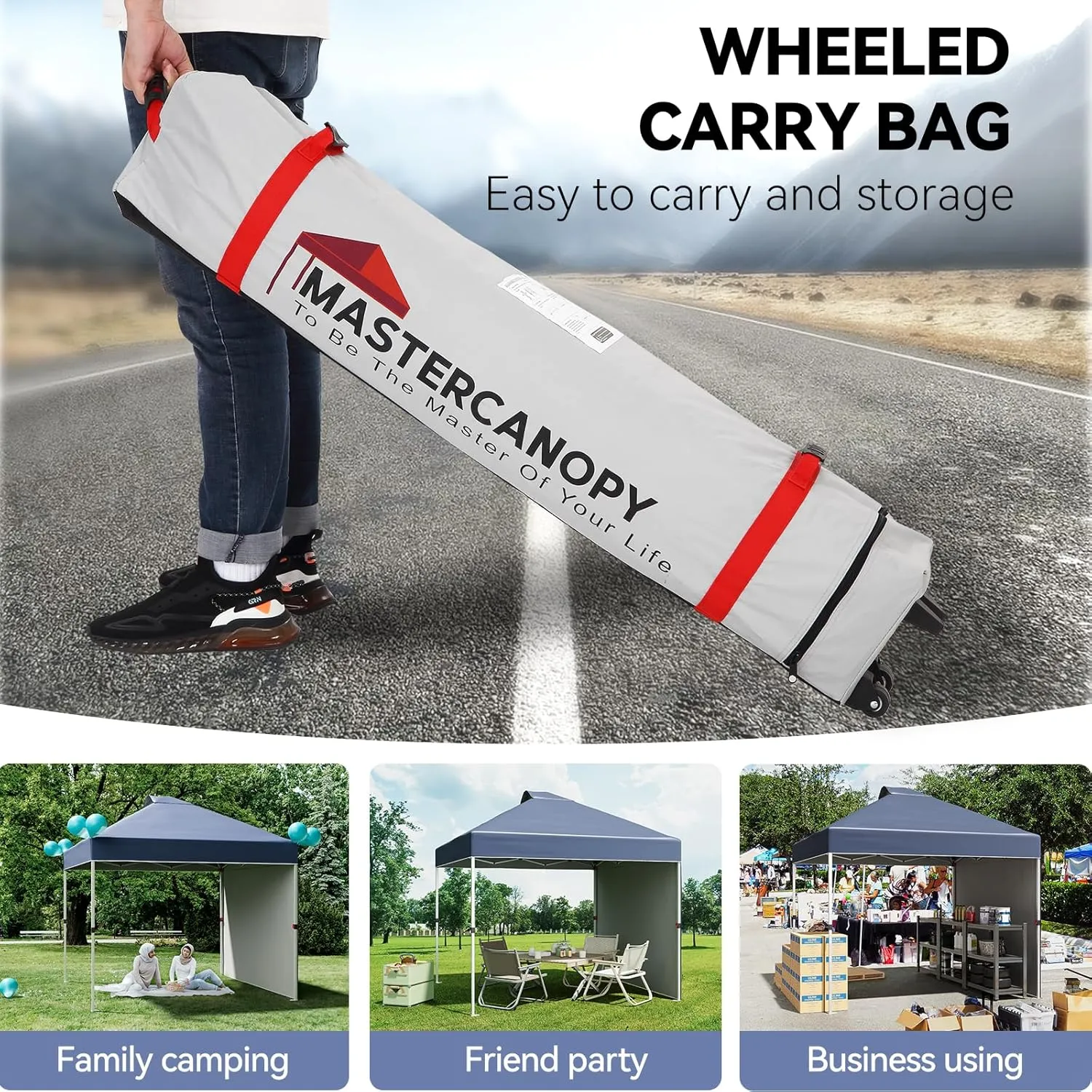 10x10FT Pop Up Canopy Tent with Roller Carry Bag, Beach Tent with One Push Setup, Top Vents, Waterproof Oxford, Adjustable Height, Fits 8-10 People, for Outdoor Camping, Beach, Patio Parties Blue