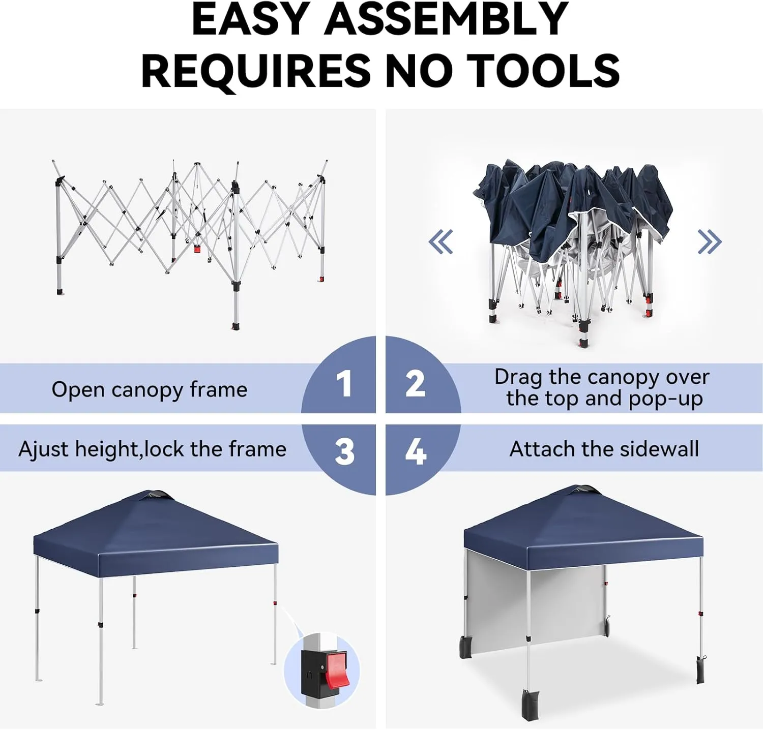 10x10FT Pop Up Canopy Tent with Roller Carry Bag, Beach Tent with One Push Setup, Top Vents, Waterproof Oxford, Adjustable Height, Fits 8-10 People, for Outdoor Camping, Beach, Patio Parties Blue