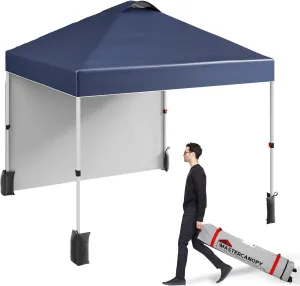 10x10FT Pop Up Canopy Tent with Roller Carry Bag, Beach Tent with One Push Setup, Top Vents, Waterproof Oxford, Adjustable Height, Fits 8-10 People, for Outdoor Camping, Beach, Patio Parties Blue