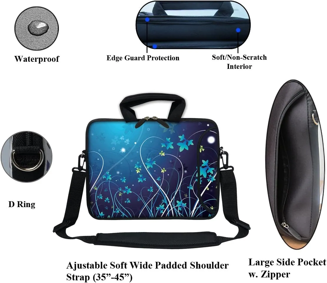 12 Inch Water Resistant Neoprene Laptop Bag with Reinforced Zipper, Strap, Pockets, Fits 11.6" to 12.3" Laptops