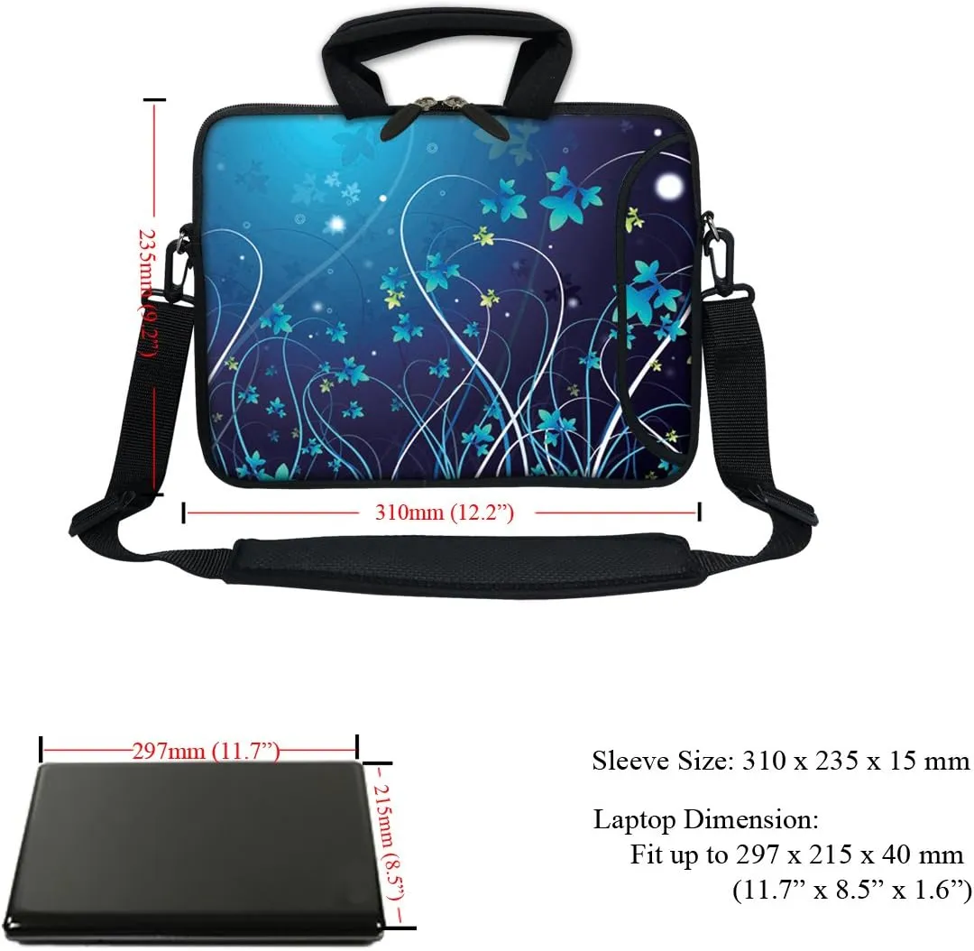 12 Inch Water Resistant Neoprene Laptop Bag with Reinforced Zipper, Strap, Pockets, Fits 11.6" to 12.3" Laptops