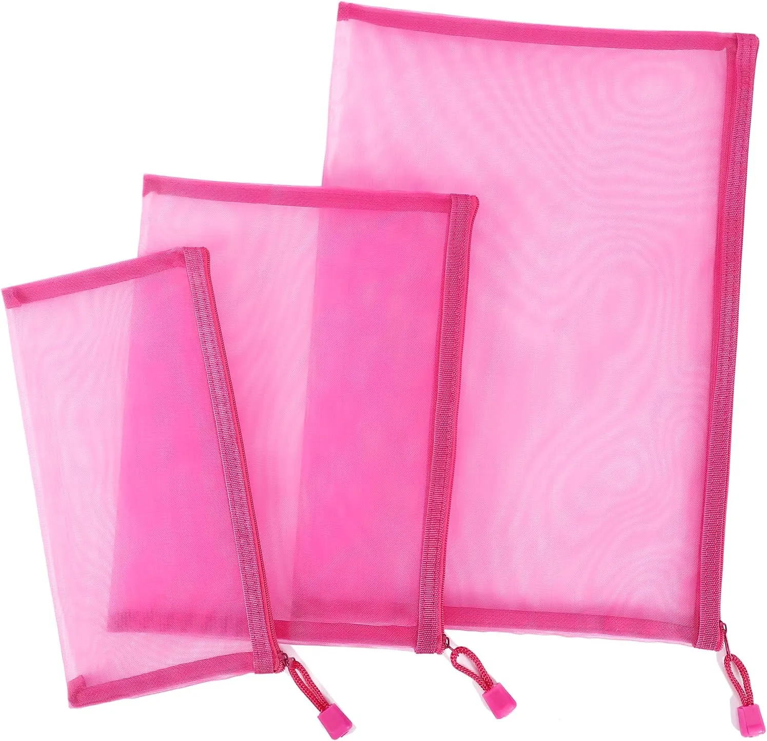 12 Pieces Zipper Nylon Mesh Pouch, Mesh Cosmetic Bags Makeup Bags Pencil Case, Multipurpose Travel Bags for Cosmetic School Office Supplies and Travel Accessories (Hot Pink, Assorted Sizes)