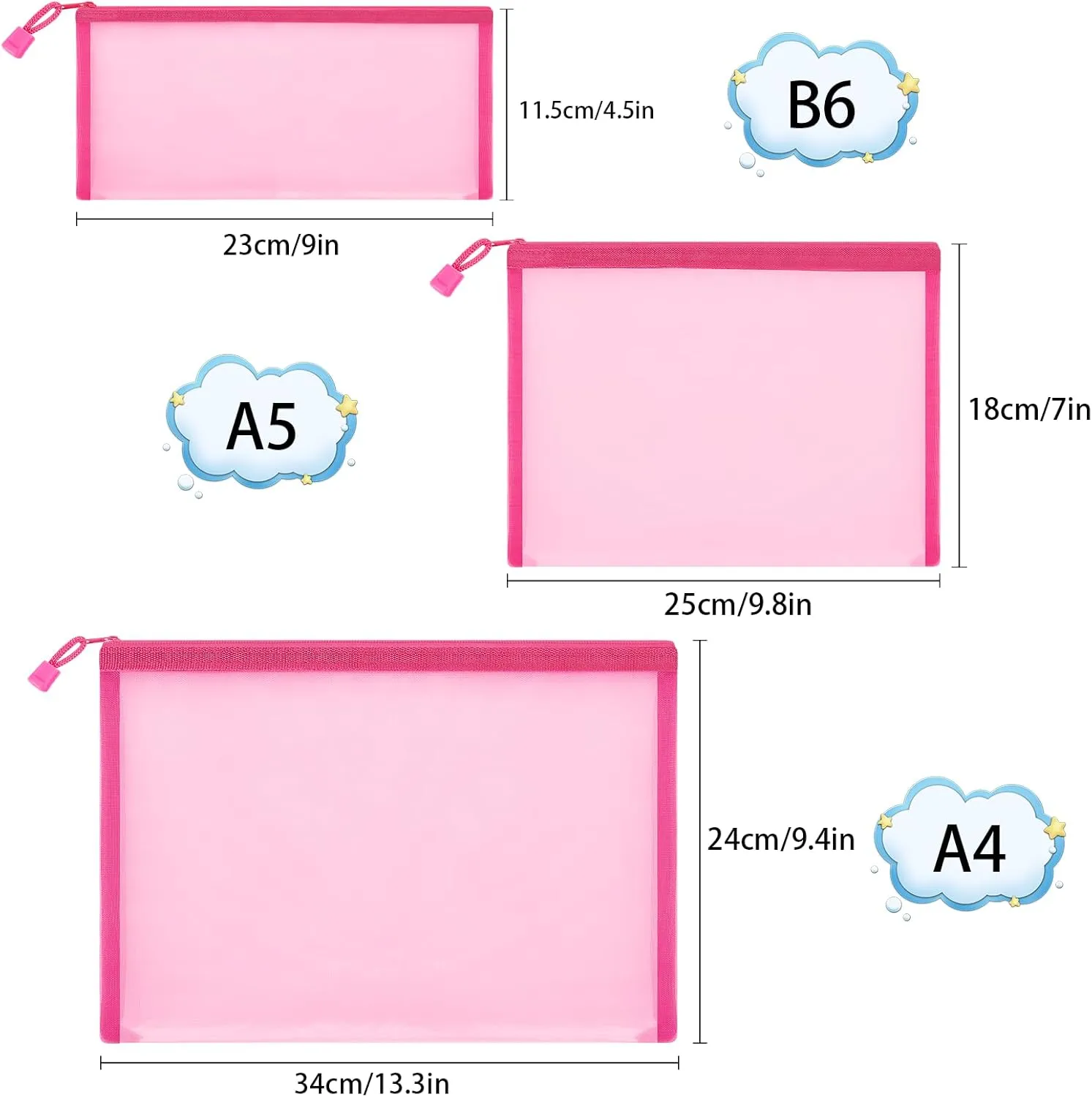 12 Pieces Zipper Nylon Mesh Pouch, Mesh Cosmetic Bags Makeup Bags Pencil Case, Multipurpose Travel Bags for Cosmetic School Office Supplies and Travel Accessories (Hot Pink, Assorted Sizes)