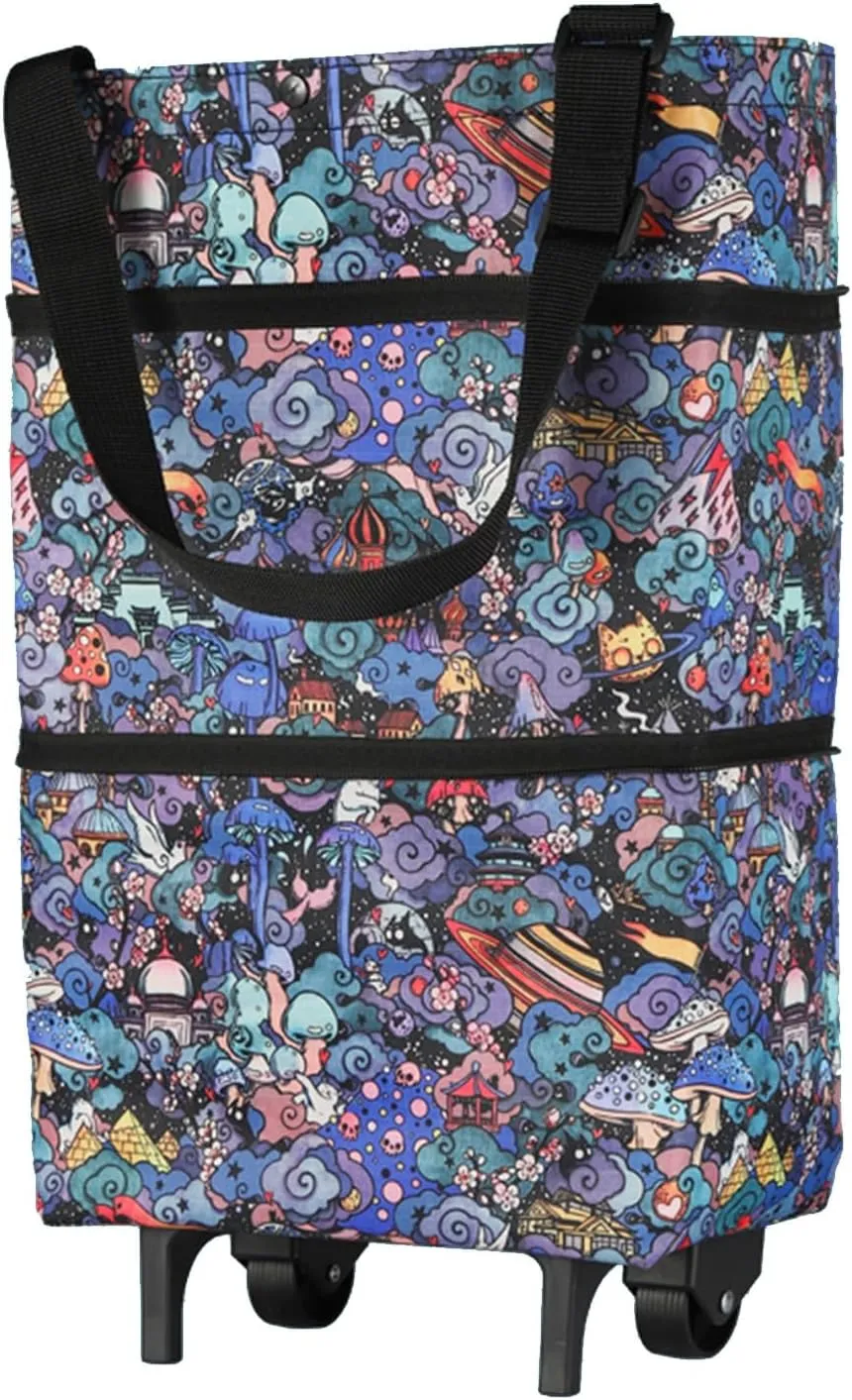 12.5Kg Capacity Trolley Bags Shopping Bag - Portable Shopping Bag with Wheels, Waterproof Oxford Cloth Foldable Shopping Bag, with Wheels Shopping Cart, for Home Supermarket Grocery Bags(C)