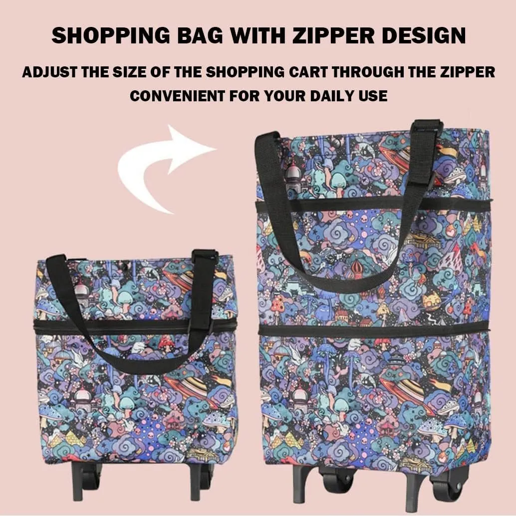 12.5Kg Capacity Trolley Bags Shopping Bag - Portable Shopping Bag with Wheels, Waterproof Oxford Cloth Foldable Shopping Bag, with Wheels Shopping Cart, for Home Supermarket Grocery Bags(C)