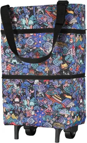 12.5Kg Capacity Trolley Bags Shopping Bag - Portable Shopping Bag with Wheels, Waterproof Oxford Cloth Foldable Shopping Bag, with Wheels Shopping Cart, for Home Supermarket Grocery Bags(C)