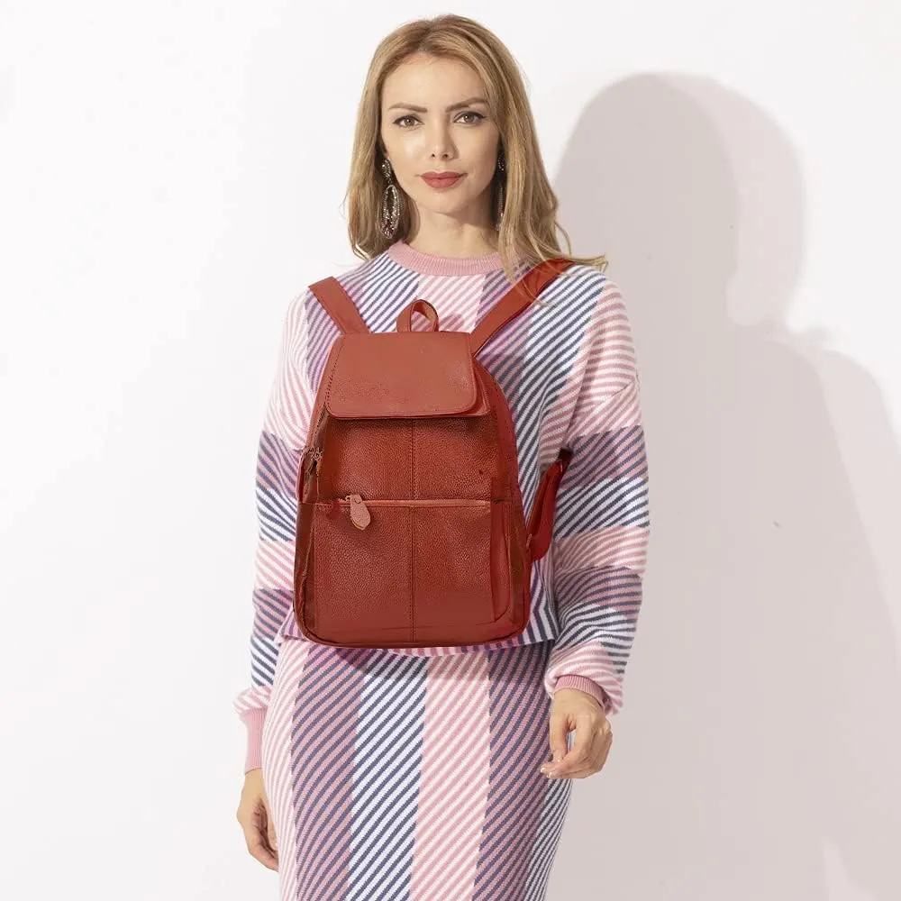 15 Colors Real Soft 100% Genuine Leather Women Backpack Fashion Ladies Travel Bag Preppy Style For Woman (Brown)