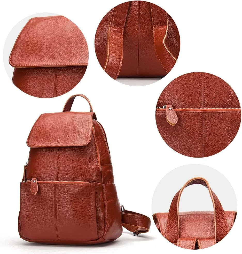15 Colors Real Soft 100% Genuine Leather Women Backpack Fashion Ladies Travel Bag Preppy Style For Woman (Brown)