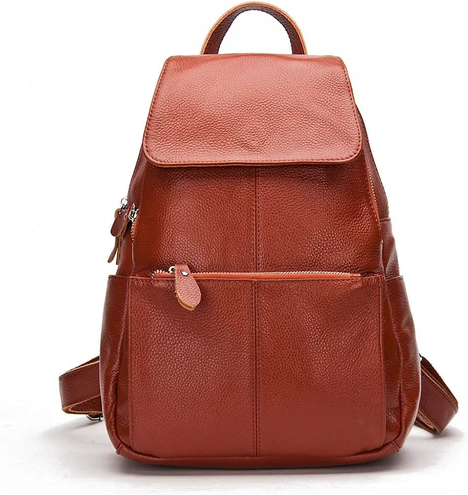 15 Colors Real Soft 100% Genuine Leather Women Backpack Fashion Ladies Travel Bag Preppy Style For Woman (Brown)