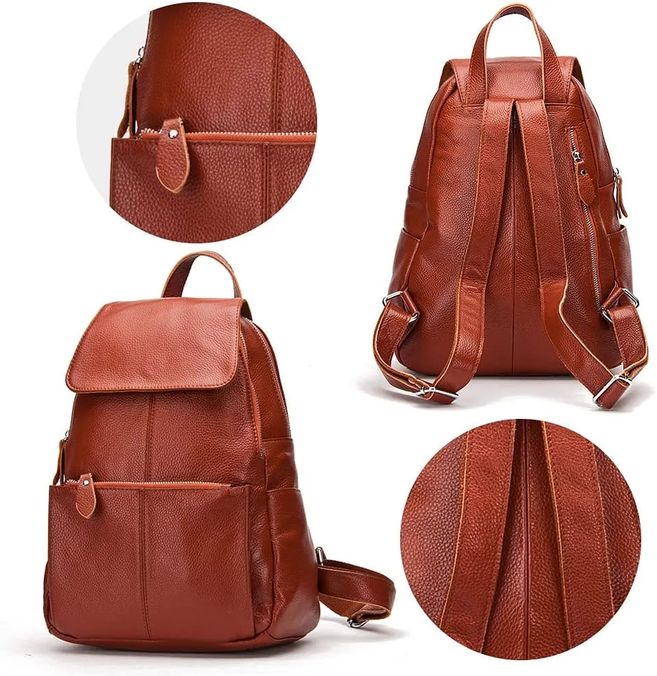 15 Colors Real Soft 100% Genuine Leather Women Backpack Fashion Ladies Travel Bag Preppy Style For Woman (Brown)
