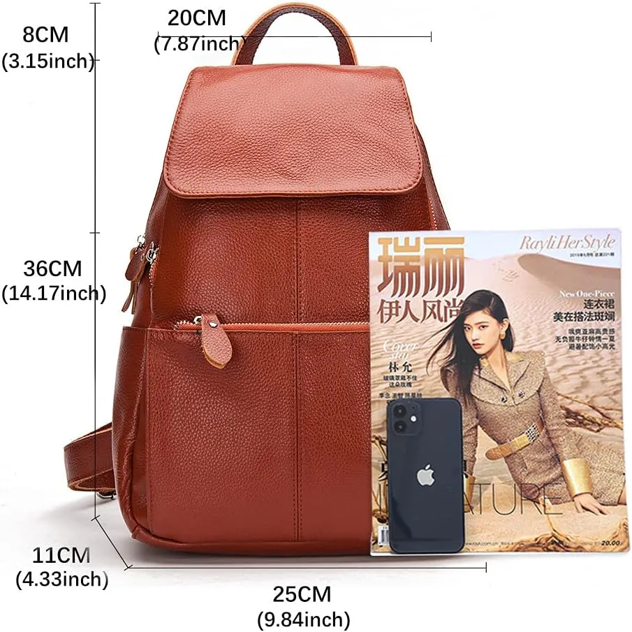 15 Colors Real Soft 100% Genuine Leather Women Backpack Fashion Ladies Travel Bag Preppy Style For Woman (Brown)