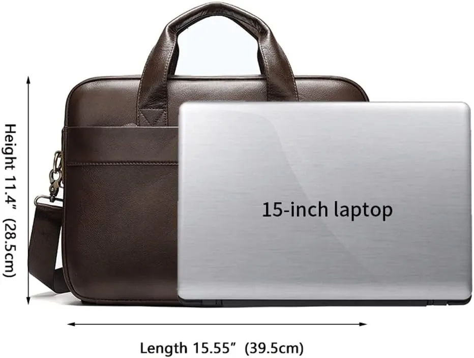 15'' Leather Laptop Work Bag Office Business Briefcase Messenger Bag for Men