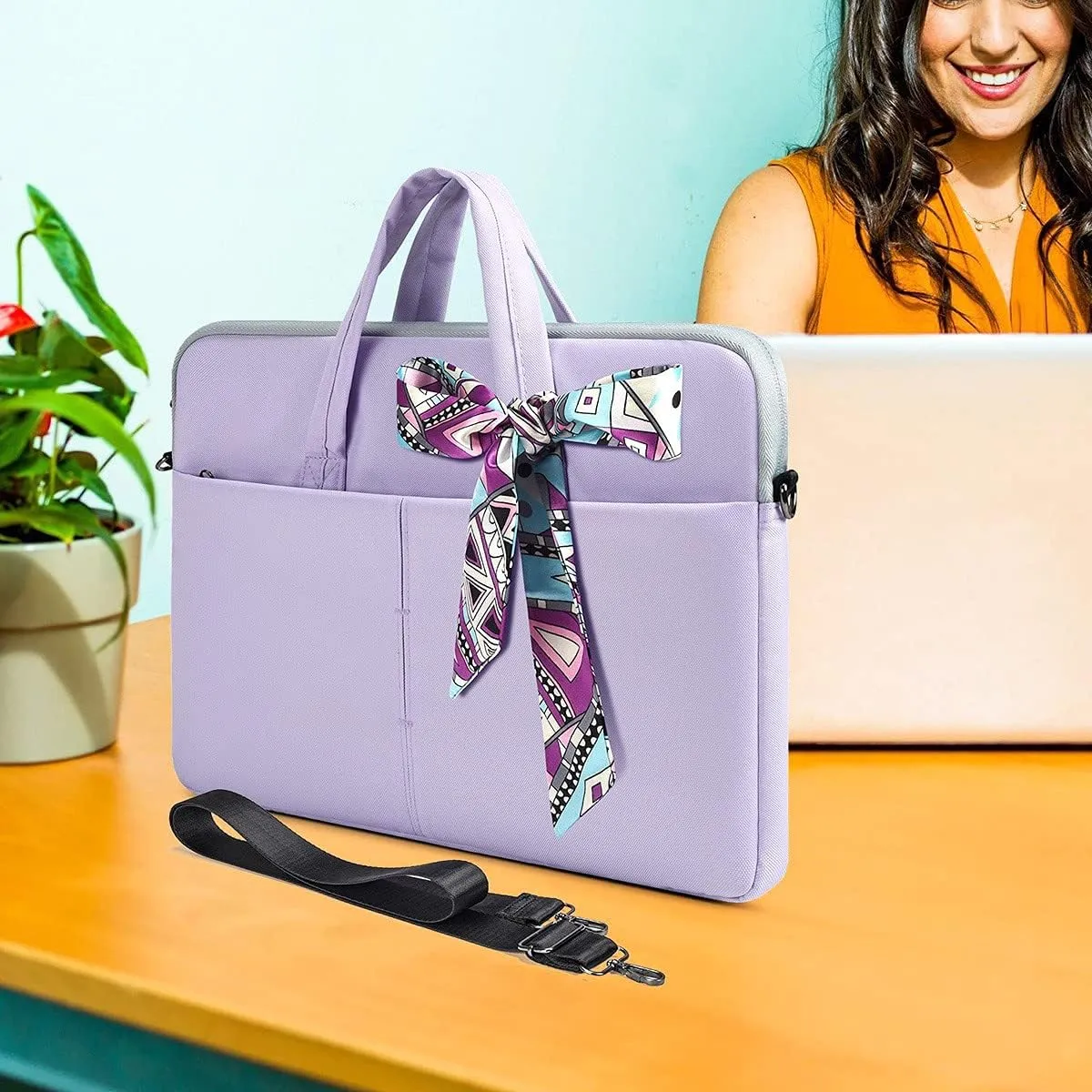 15.6 Inch Waterproof Laptop Sleeve Shoulder Bag Women Ladies Handbag Case for Acer Aspire E15/Predator, Dell Inspiron 15, HP Envy/Spectre 15.6, Lenovo IdeaPad 3 15.6, ASUS MSI GS66 15.6 Case, Purple