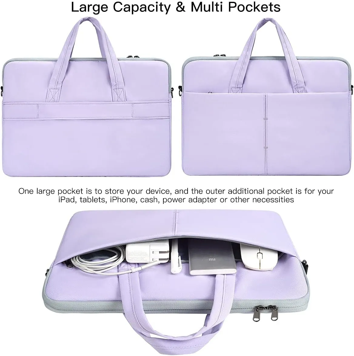 15.6 Inch Waterproof Laptop Sleeve Shoulder Bag Women Ladies Handbag Case for Acer Aspire E15/Predator, Dell Inspiron 15, HP Envy/Spectre 15.6, Lenovo IdeaPad 3 15.6, ASUS MSI GS66 15.6 Case, Purple