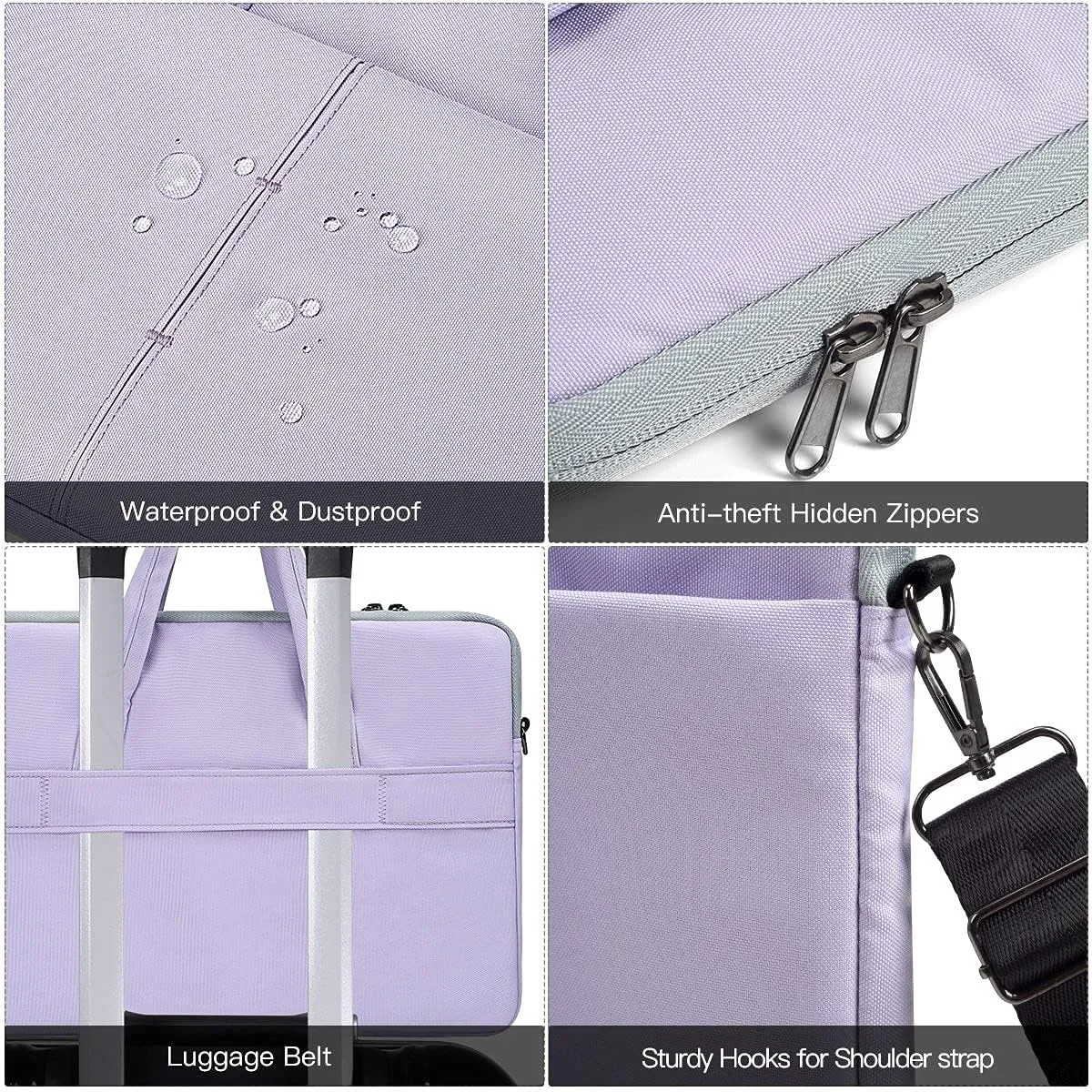 15.6 Inch Waterproof Laptop Sleeve Shoulder Bag Women Ladies Handbag Case for Acer Aspire E15/Predator, Dell Inspiron 15, HP Envy/Spectre 15.6, Lenovo IdeaPad 3 15.6, ASUS MSI GS66 15.6 Case, Purple