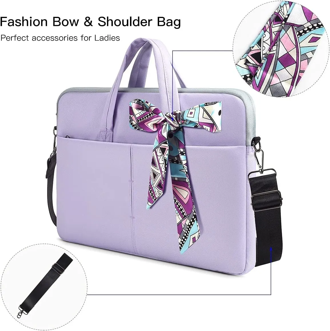 15.6 Inch Waterproof Laptop Sleeve Shoulder Bag Women Ladies Handbag Case for Acer Aspire E15/Predator, Dell Inspiron 15, HP Envy/Spectre 15.6, Lenovo IdeaPad 3 15.6, ASUS MSI GS66 15.6 Case, Purple