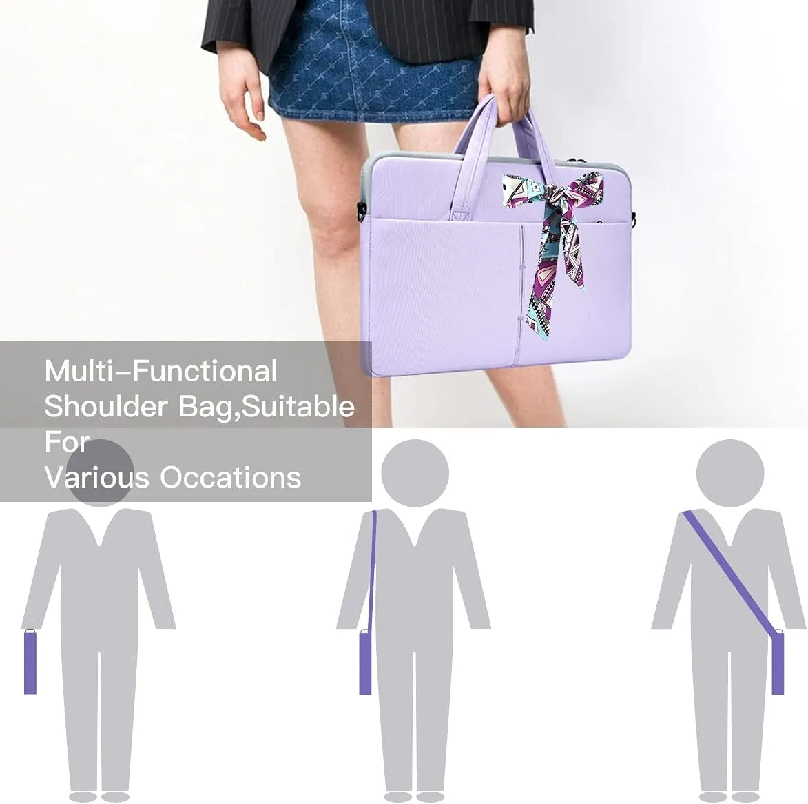 15.6 Inch Waterproof Laptop Sleeve Shoulder Bag Women Ladies Handbag Case for Acer Aspire E15/Predator, Dell Inspiron 15, HP Envy/Spectre 15.6, Lenovo IdeaPad 3 15.6, ASUS MSI GS66 15.6 Case, Purple