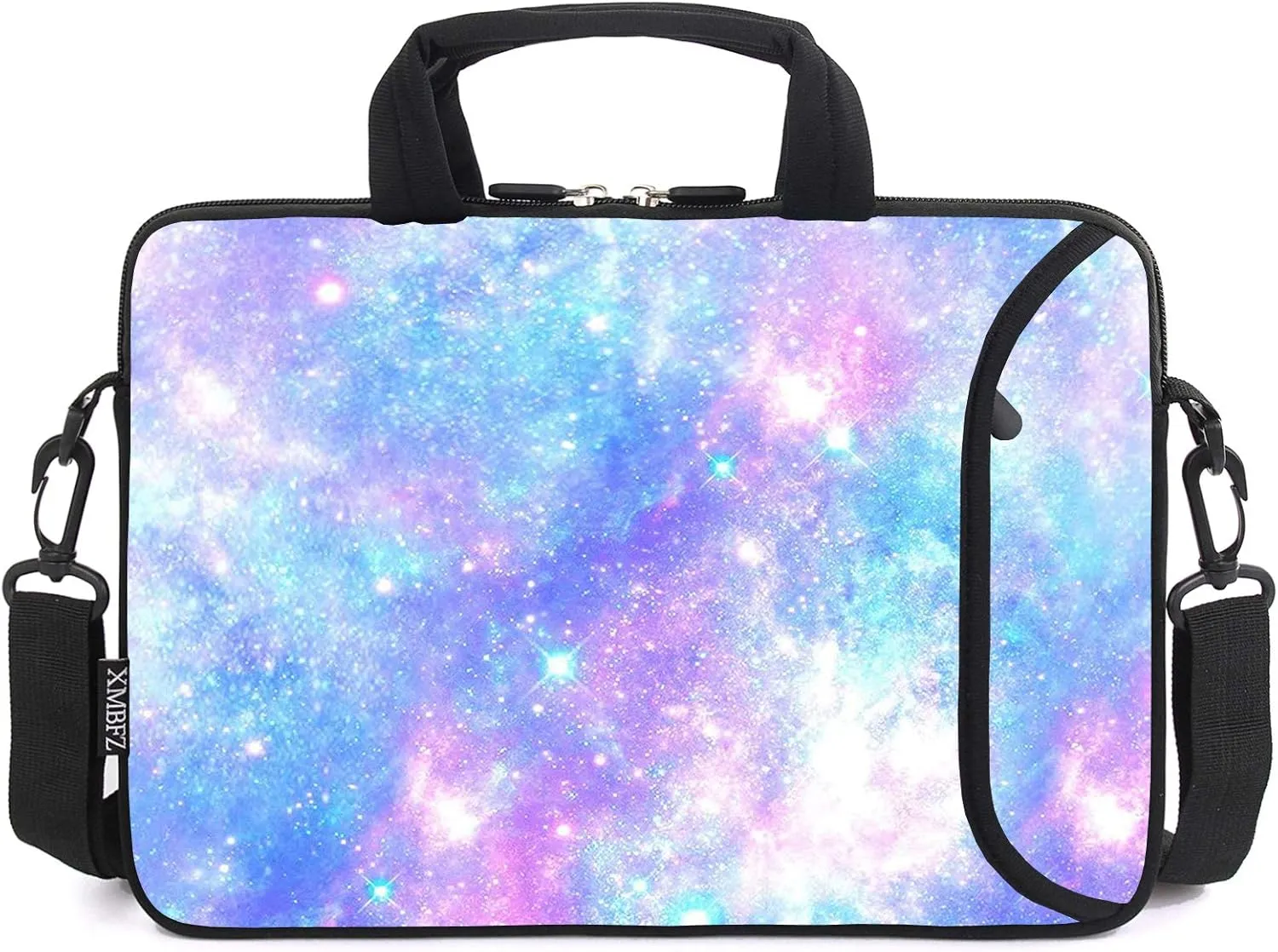 15.6" laptop sleeve chromebook case adjustable shoulder strap with handle accessory pocket (pink galaxys)