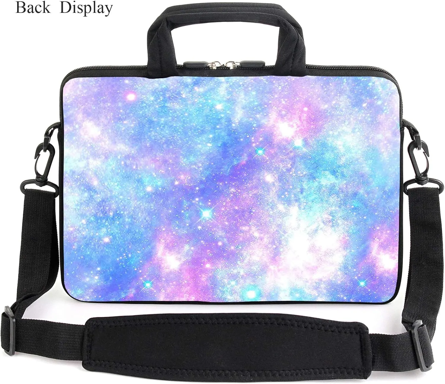15.6" laptop sleeve chromebook case adjustable shoulder strap with handle accessory pocket (pink galaxys)