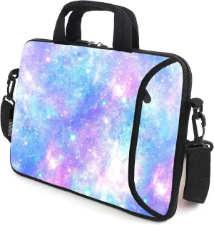 15.6" laptop sleeve chromebook case adjustable shoulder strap with handle accessory pocket (pink galaxys)