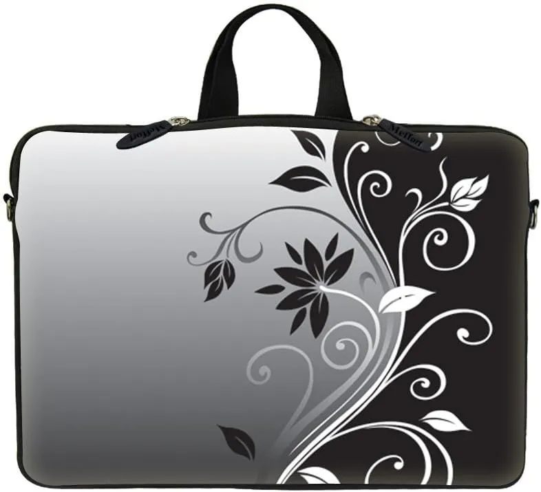 17.3 Inch Neoprene Laptop Sleeve Bag Carrying Case with Hidden Handle Design Compatible with MacBook Air Ultrabook, Chromebook - Black Gray Swirl