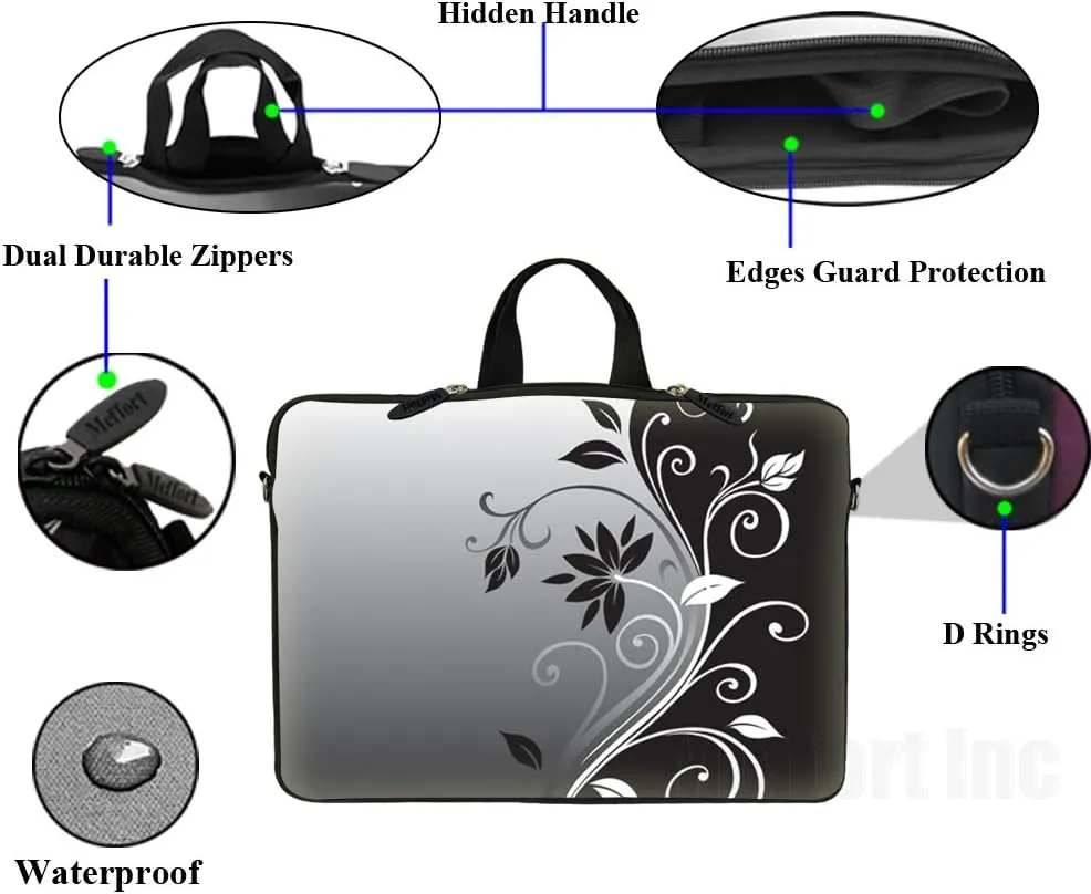 17.3 Inch Neoprene Laptop Sleeve Bag Carrying Case with Hidden Handle Design Compatible with MacBook Air Ultrabook, Chromebook - Black Gray Swirl