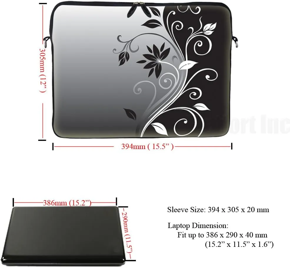 17.3 Inch Neoprene Laptop Sleeve Bag Carrying Case with Hidden Handle Design Compatible with MacBook Air Ultrabook, Chromebook - Black Gray Swirl