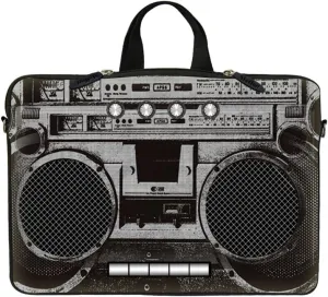 17.3 Inch Neoprene Laptop Sleeve Bag Carrying Case with Hidden Handle Design Compatible with Macbook Air Ultrabook, Chromebook - Cassette Player Design