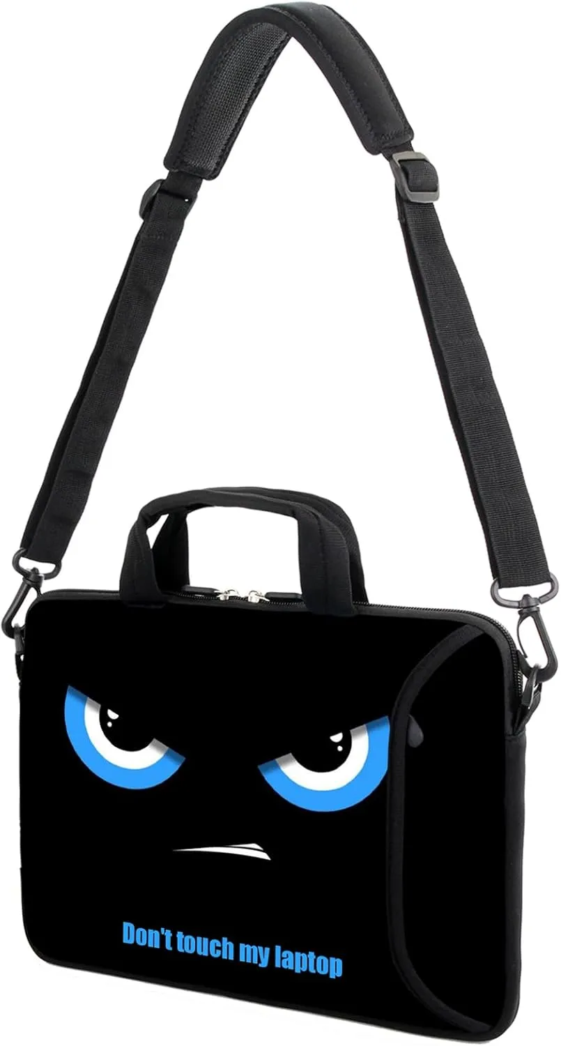 17" Shoulder Bag Adjustable shoulder strap Laptop sleeve Carrying case with mouse and power adapter storage bag (Blue Eyes-1)