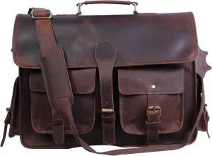 18 inch Brown Buffalo Hunter Leather Laptop Messenger Bag Vintage Briefcase Satchel computer bag Leather Office bag Shoulder bag