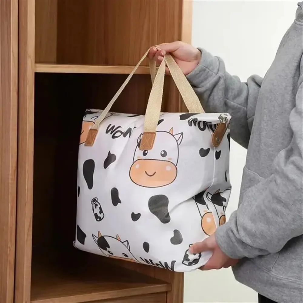 1pc Print Zipper Quilt Storage Bag Zipper Large Capacity Packing Bag Double Handle Moisture-proof Clothes Quilt Storage Bag(1pc Elk,80x27x56cm)