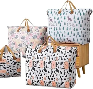 1pc Print Zipper Quilt Storage Bag Zipper Large Capacity Packing Bag Double Handle Moisture-proof Clothes Quilt Storage Bag(1pc Elk,80x27x56cm)