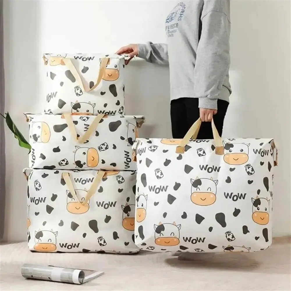 1pc Print Zipper Quilt Storage Bag Zipper Large Capacity Packing Bag Double Handle Moisture-proof Clothes Quilt Storage Bag(1pc Elk,80x27x56cm)