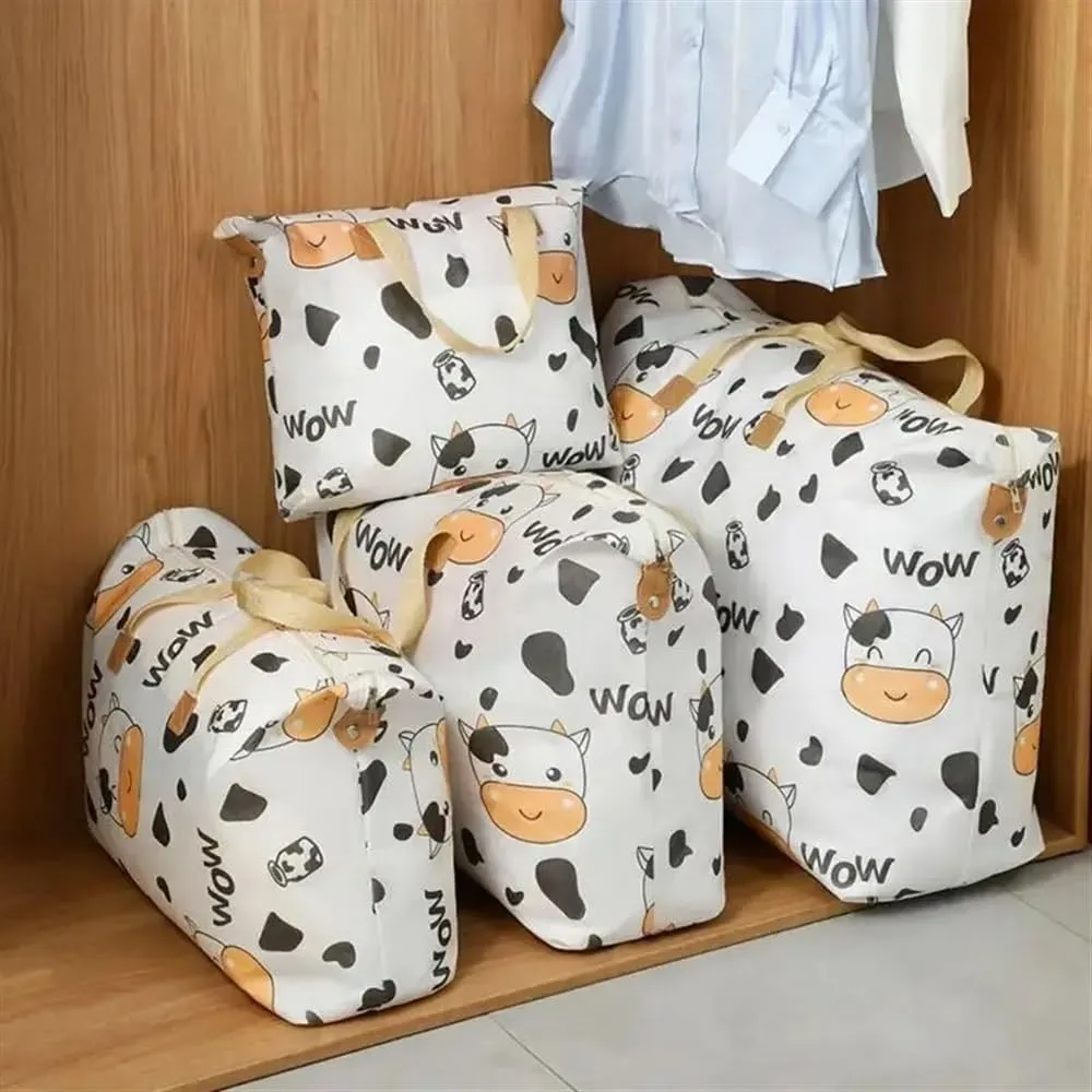 1pc Print Zipper Quilt Storage Bag Zipper Large Capacity Packing Bag Double Handle Moisture-proof Clothes Quilt Storage Bag(1pc Elk,80x27x56cm)