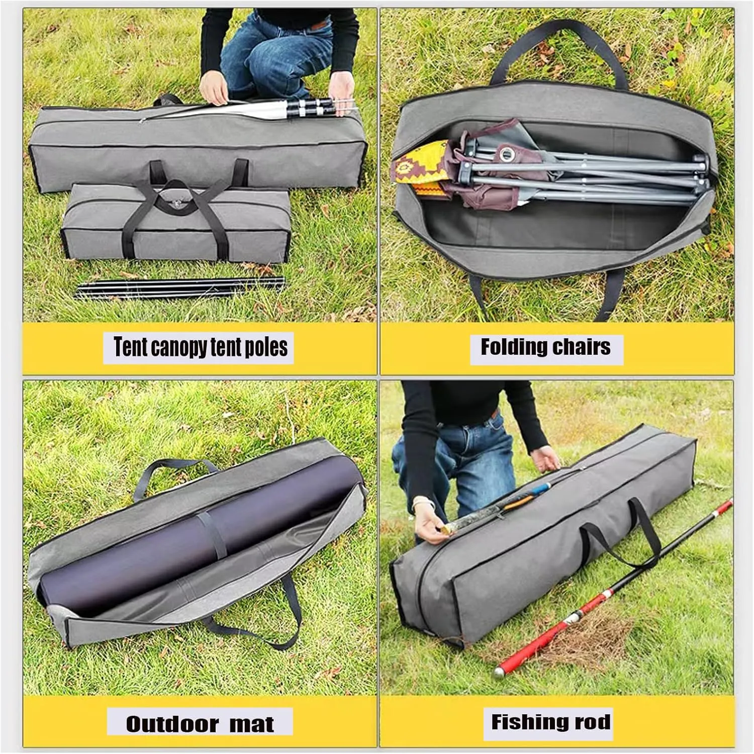2 Pack Camping Chair Replacement Bag Large Folding Chair Carry Bag 600D Storage Tent Ba g with Handle Strap for Travel Outdoor Camping Sports Fishing Rod B ag(Grey, 80cm/31.5inches)