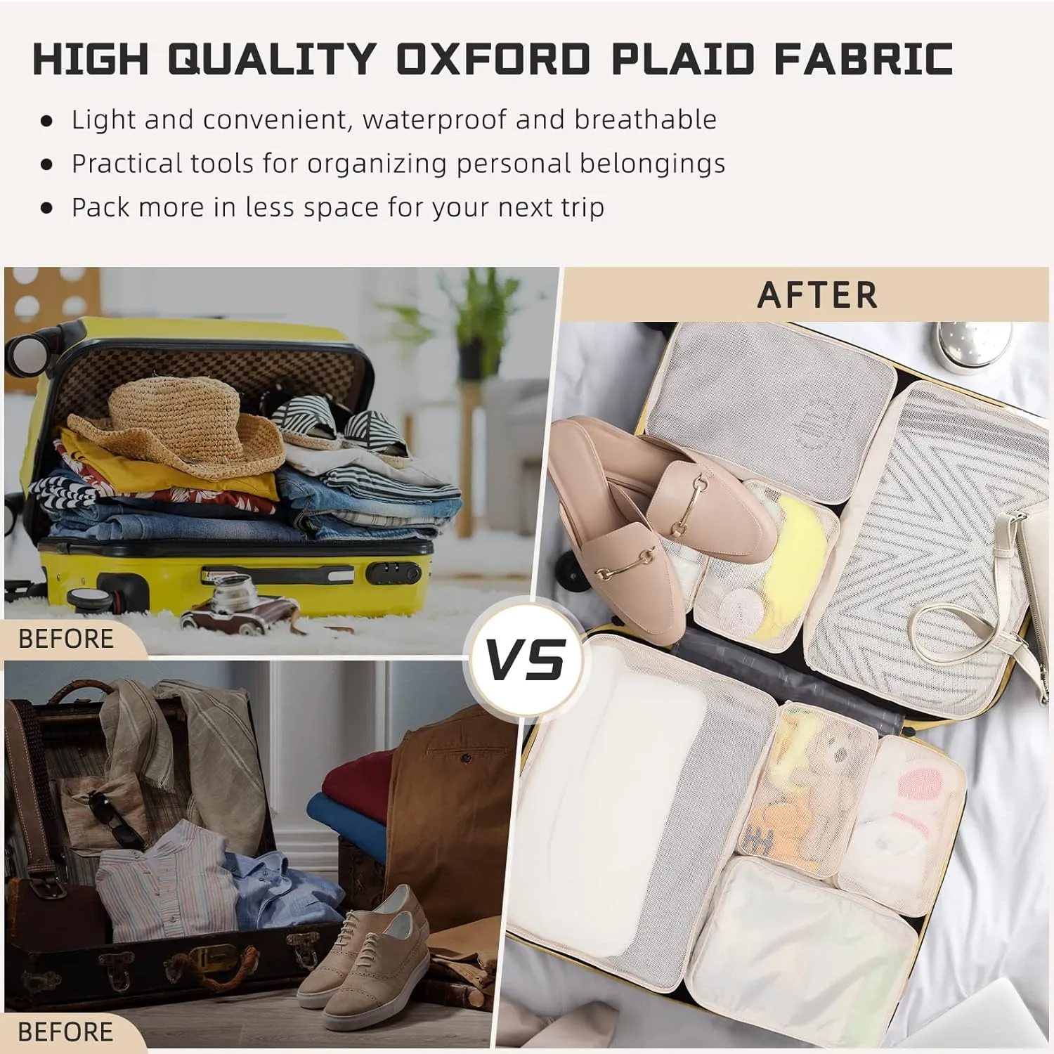 2 Packs 6 Set Travel Packing Cubes Luggage Organizer Set Lightweight Suitcase Organizer Bags with Shoe Bag Travel Packing Organizers for Clothes Cosmetic Toiletries Travel Accessories