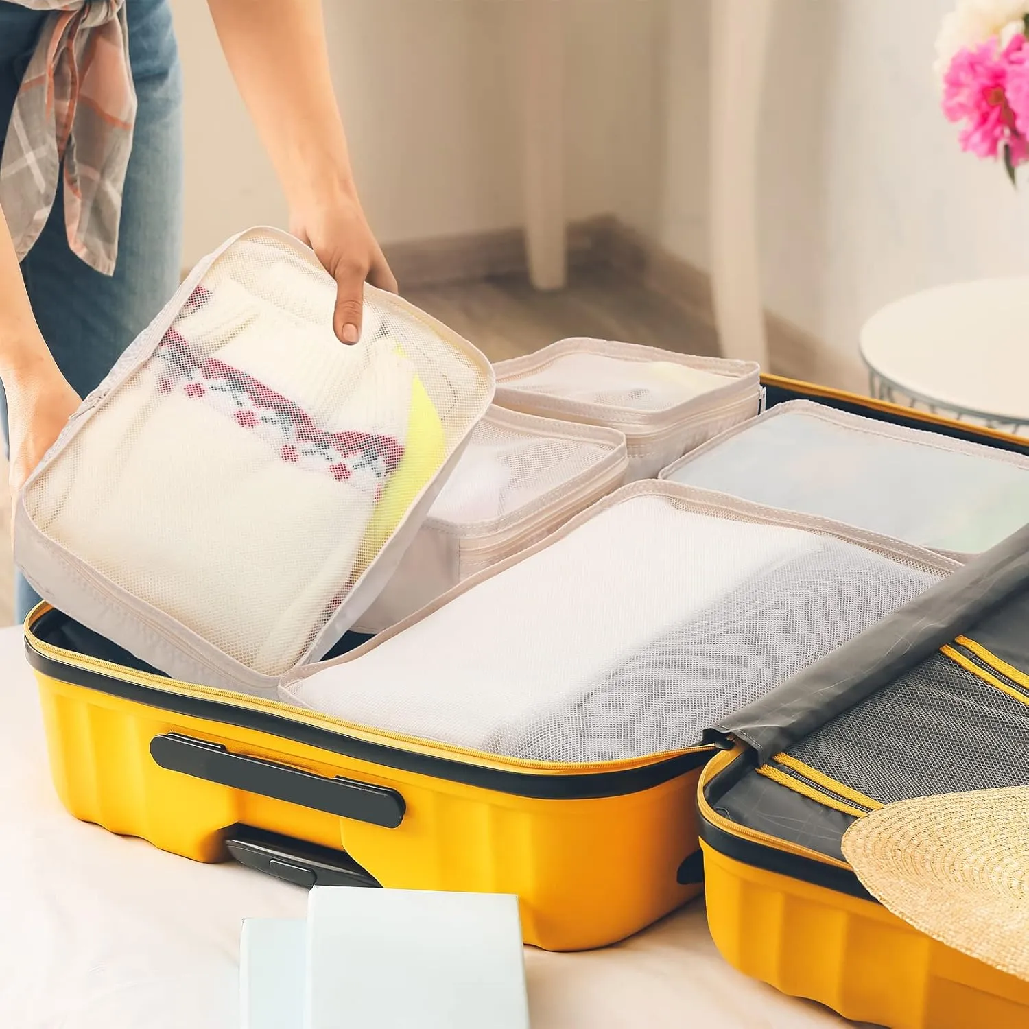 2 Packs 6 Set Travel Packing Cubes Luggage Organizer Set Lightweight Suitcase Organizer Bags with Shoe Bag Travel Packing Organizers for Clothes Cosmetic Toiletries Travel Accessories