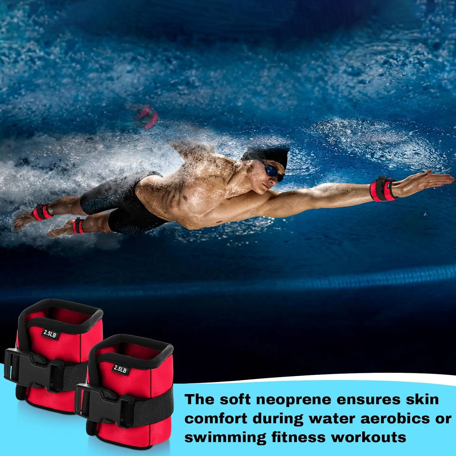 2 Pairs Ankle Wrist Weights for Dry Land or Aquatic Exercise Aqua Cuffs Aqua Aerobics Fitness Bands for Ankle and Wrist Adjustable Weights for Swimming Pool Workout Equipment